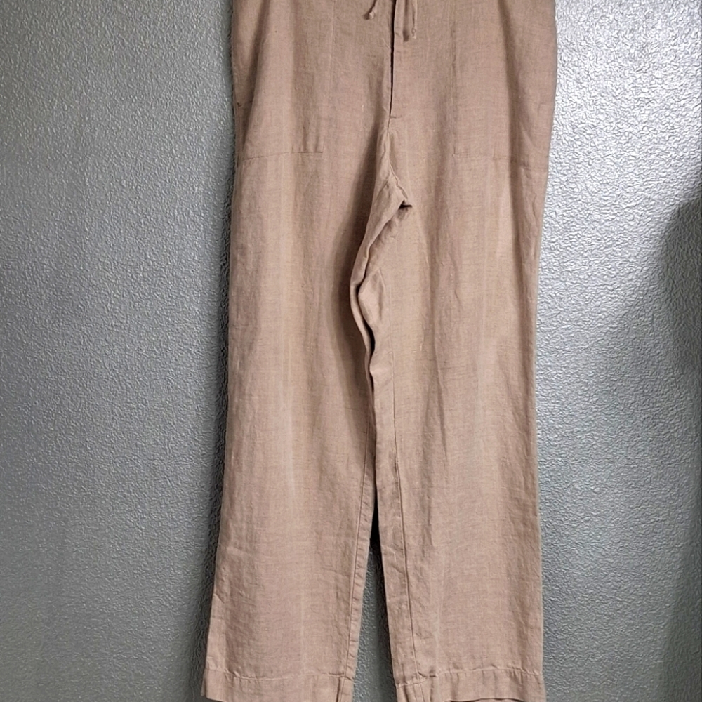 Tan 100% Linen Wide Leg Pants Size 12 - Picture 1 of 7